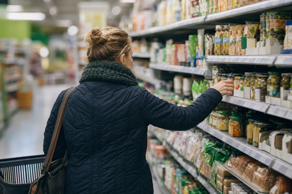 Klient w polskim supermarkecie sięga po produkt z półki — inflacja w marcu 2026 wg odczytu GUS.