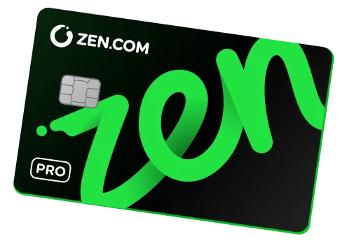 Karta ZEN PRO Mastercard, czarna karta płatnicza z zielonym logo ZEN, dostępna w planie PRO.